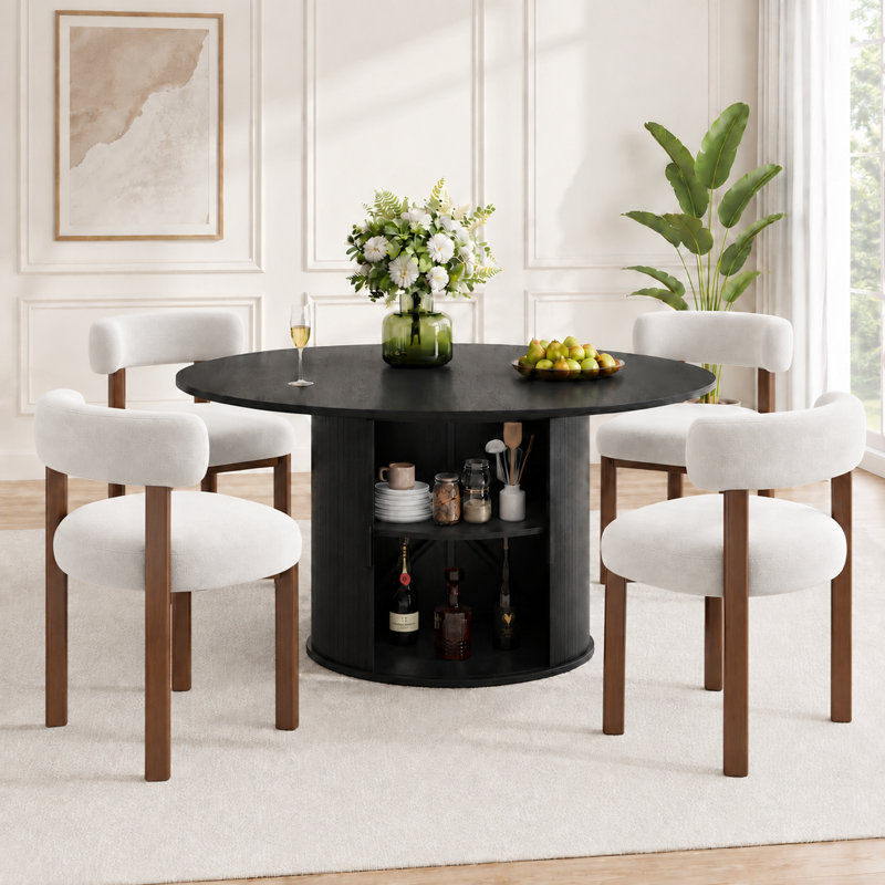 Ensemble de table et de chaises de salle à manger extensibles modernes pour 4 à 6 personnes avec rangement dissimulé et 4 chaises rembourrées