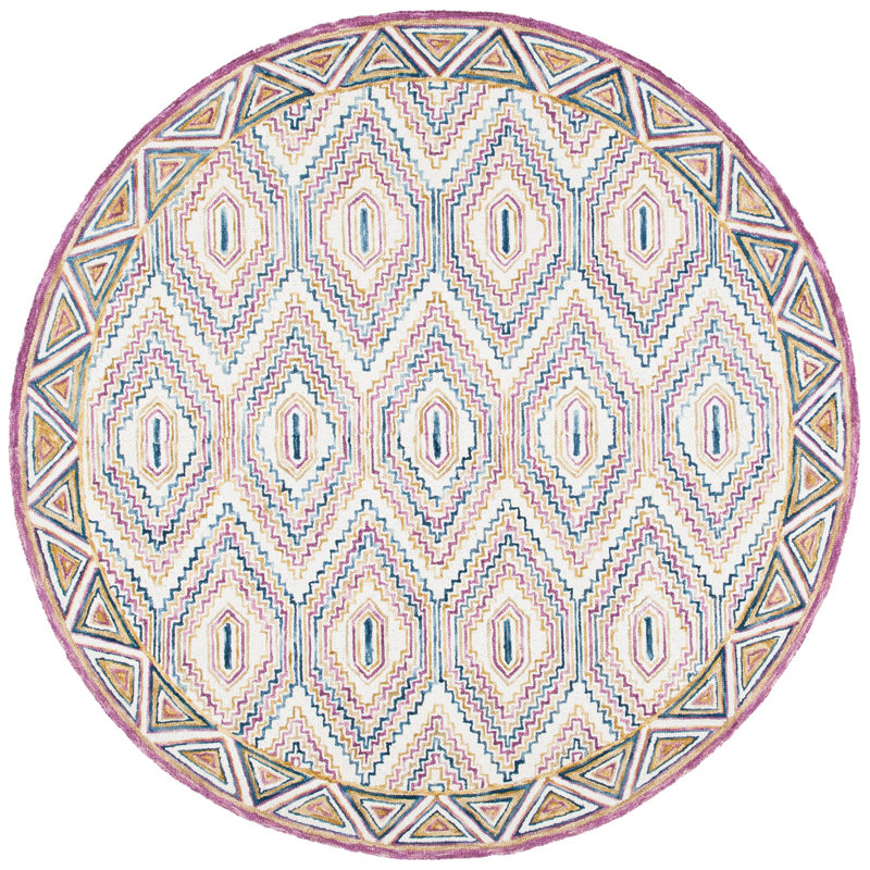 Serrato Hand Tufted Wool Geometric Rug, Round 7'