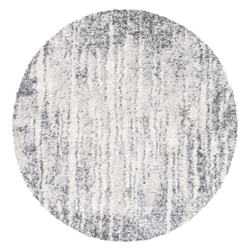 Tapis gris / ivoire à motif abstrait Mena, Rond 6 pi 7 po