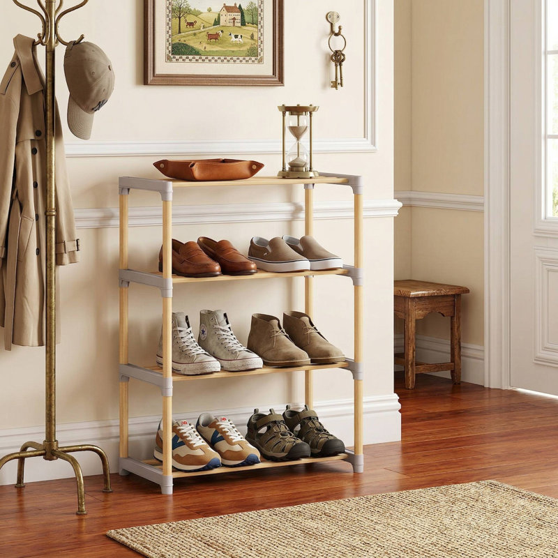 4-Tier Natural Solid Wood Shoe Rack, Breathable Slatted Open Shelves, Scratch-Resistant Smooth Finish Suitable For Entryway, Hallway