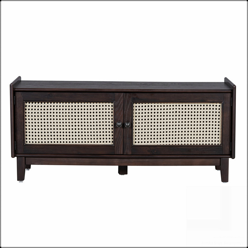 Banc d'entrée en rotin avec rangement Boho, Espresso