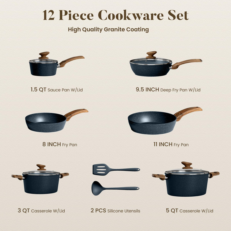 Ensemble de 12 casseroles et poêles antiadhésives