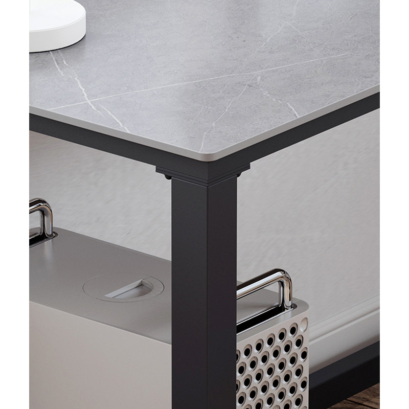 L-Shaped Sintered Stone Tabletop Desk with Shelf, 61.02" H x 55.12" W x 39.37" D