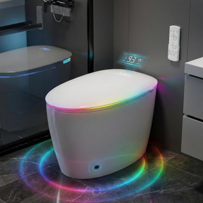 Smart Bidet Toilet With Auto Open/Close Lid, Auto Flush, Heated Seat, Foam Shield, Warm Wash & Dryer, Foot Sensor, Remote Control, LED Display & Night Light For Ultimate Bathroom Comfort