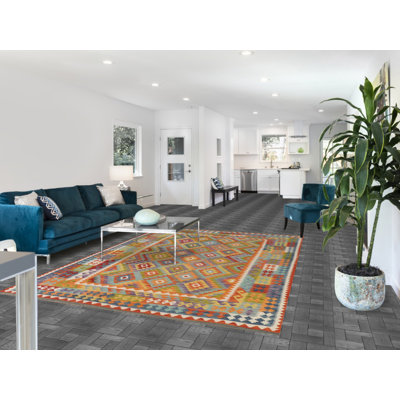 Tapis géométrique en laine Kilim 7 x 7