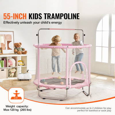 55" Kids Trampoline, 4.6FT Indoor Outdoor Trampoline, Birthday Gifts Christmas Toys for 3+ Years Children, Mini Toddler Recreational Trampolinewith Sa