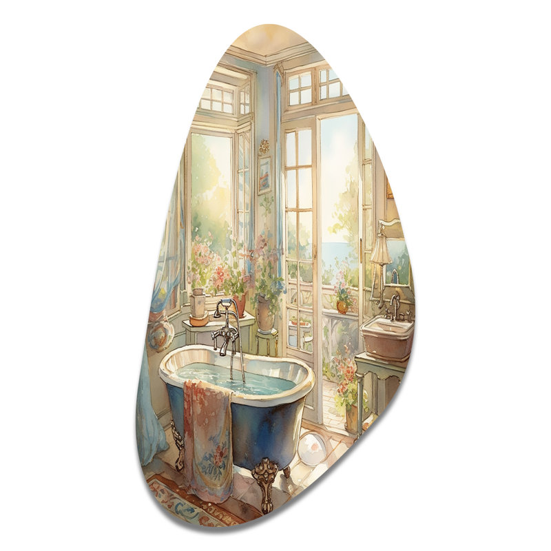 Elegant Bathroom Retreat I - Art mural asymétrique en métal, H 31 po x l 17 po