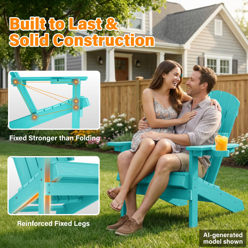 Outdoor Adirondack Chair set of 2 with Cup Holder All-Weather HIPS Patio Chairs for Lawn, Garden, Fire Pit, Backyard, Blue