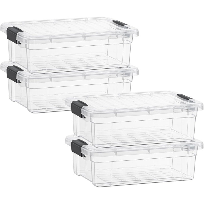 Latitude Run® Clear Storage Bins with Lids, 4 Pack- Plastic Storage Boxes for Home, 13.7 qt