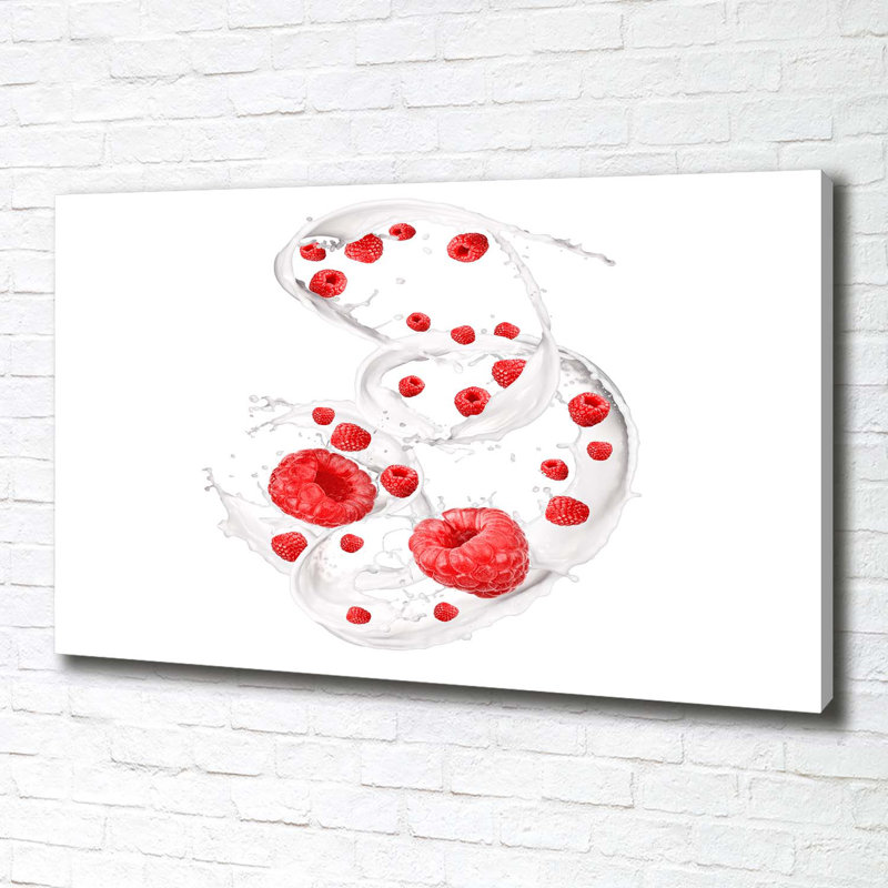 Raspberries With Milk - No Frame Print on Glass, 70cm H x 100cm W x 2cm D, Canvas
