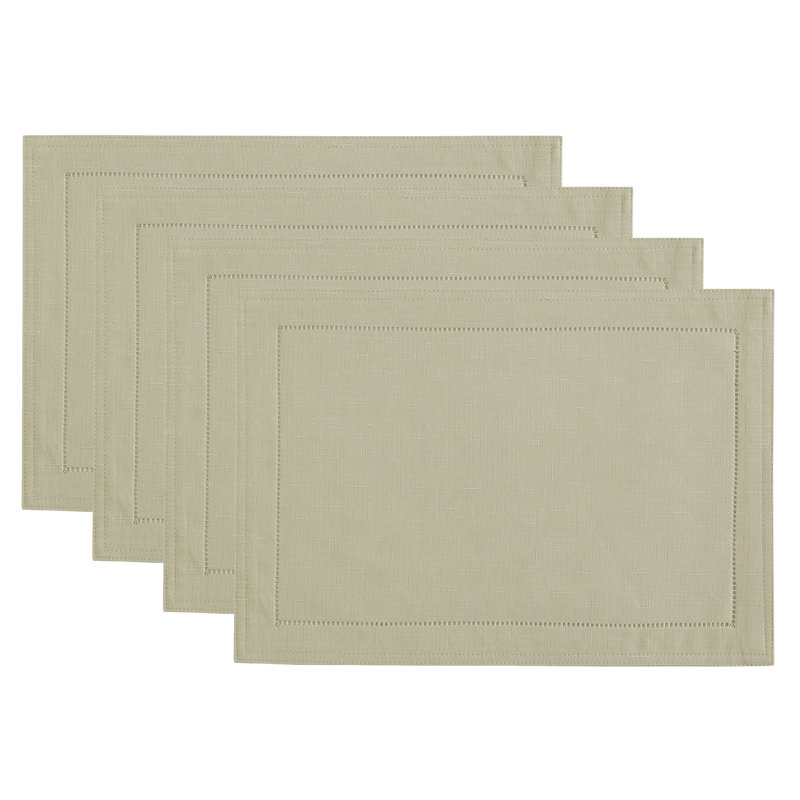 Kapellen Eyelet Punched Border Fabric Placemat, Fog