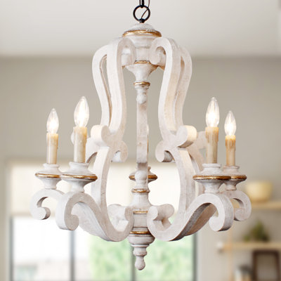 Farmhouse 5-Light Candle Style Empire Wood Accents Chandelier