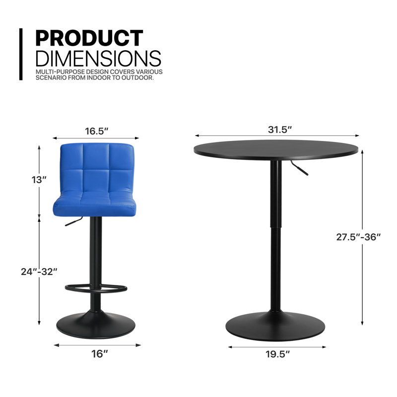 Laylan 2 - Person Pedestal Dining Set, Black, Blue
