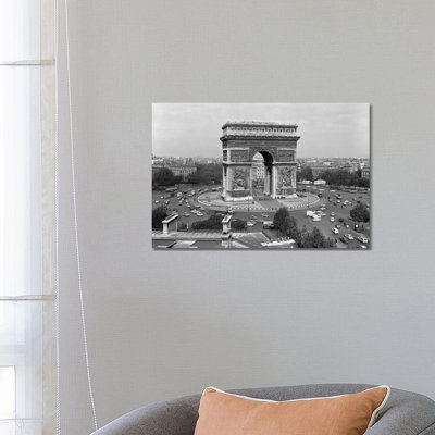 1960s Arc De Triomphe In Center Of Place De L'Etoile Champs Elysees At Lower Right Paris France by Vintage Images - Wrapped Canvas Print