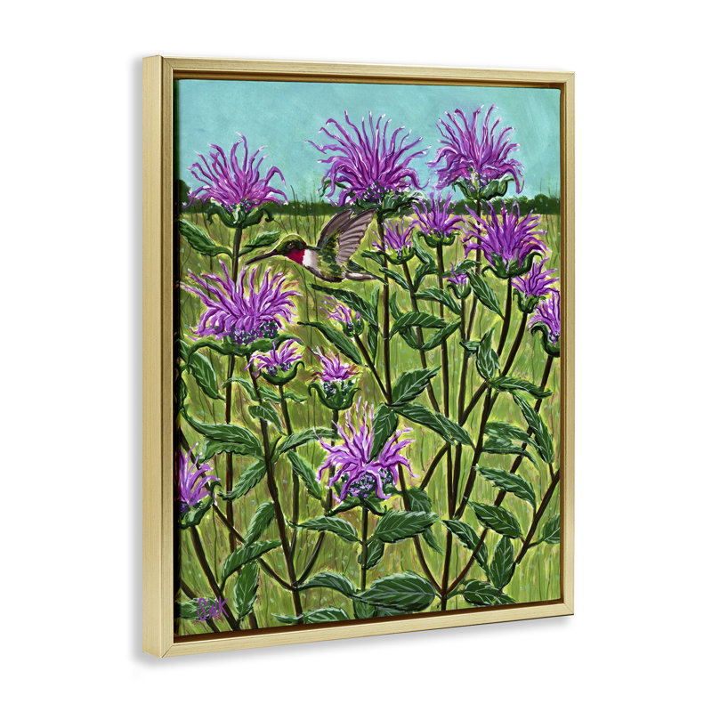 Cadre flottant Ruby Throated Hummingbird & Beebalm, design par Sarah Waldron Kimball, H 31 po x l 25 po