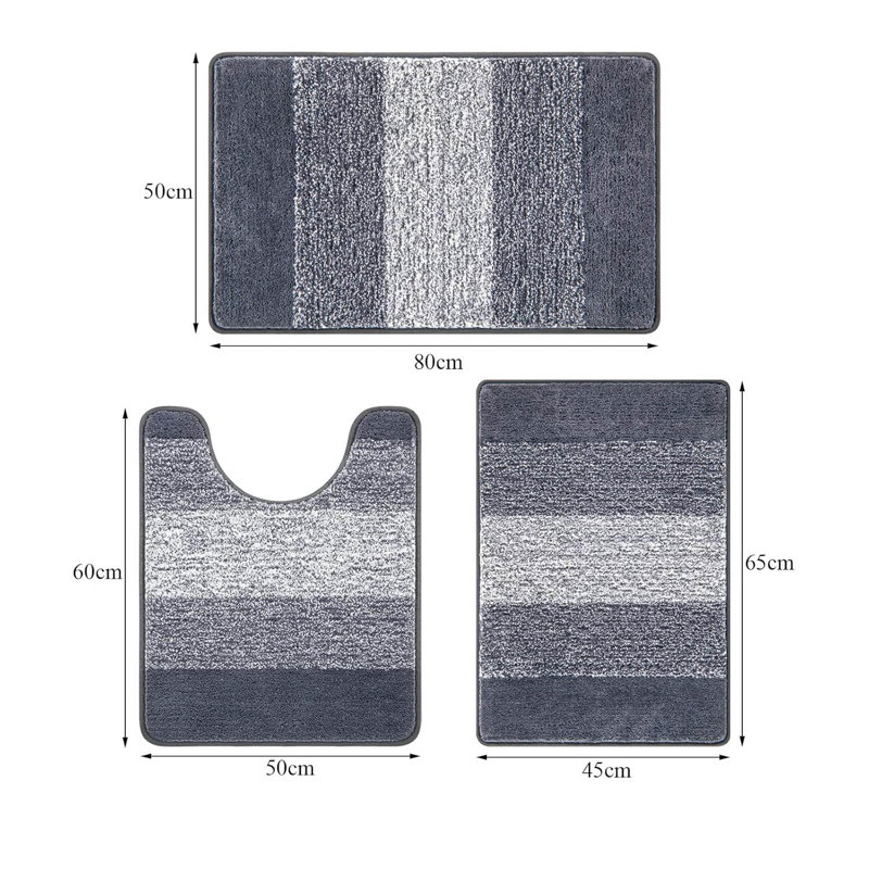 3 Piece set Rectangle Bath Mat, Dark Grey