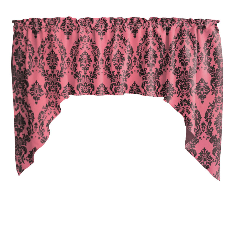 Cantonnière damas, Noir / corail