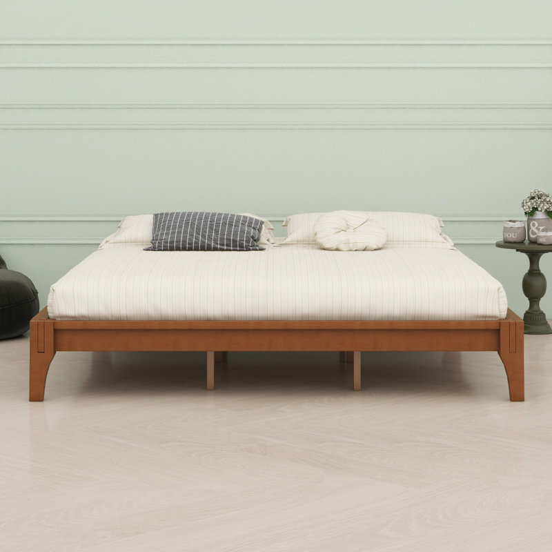 Base de lit plateforme en bois avec support en lattes de bois, Brun