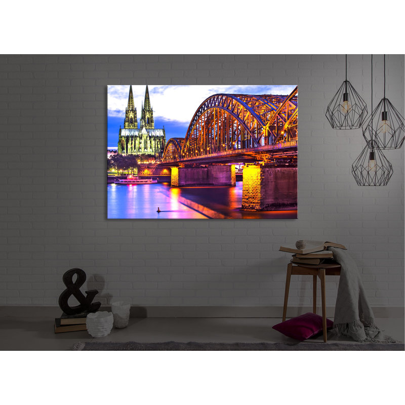 Wonderful Hohenzollern Bridge At Night by No - Wrapped Canvas Print, 70cm H x 100cm W x 4.5cm D, Without lighting