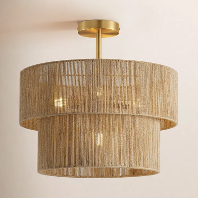 17.7" Natural Jute 2-Tier Semi-Flush Mount Light