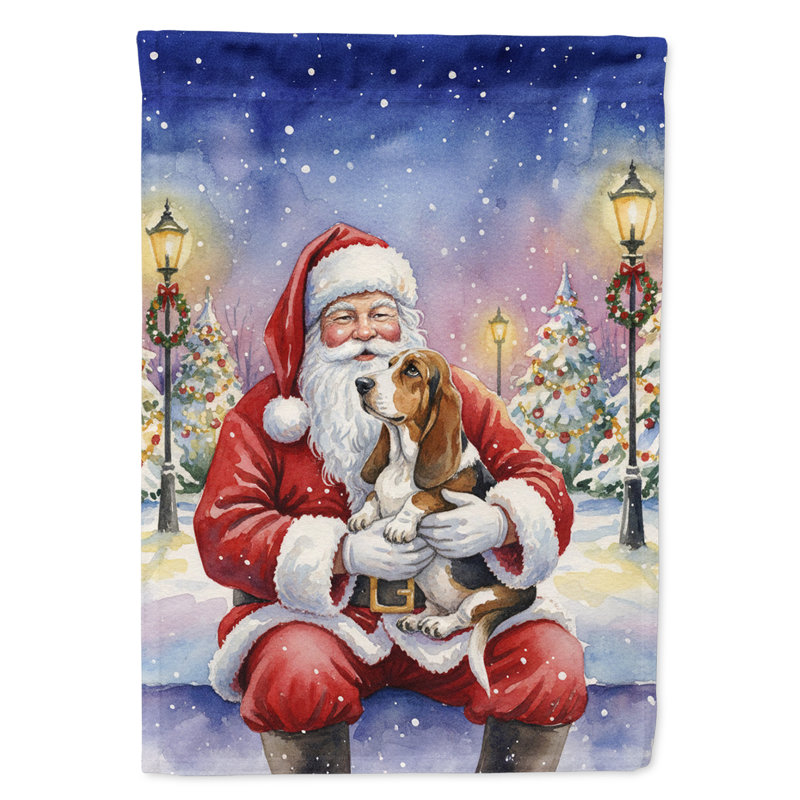 Basset hound avec le drapeau de la maison du père Noël, Taille de la maison, Basset hound