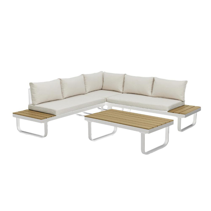 Biancca Wicker 5 - Person Garden Lounge Set with Cushions, White/Natural
