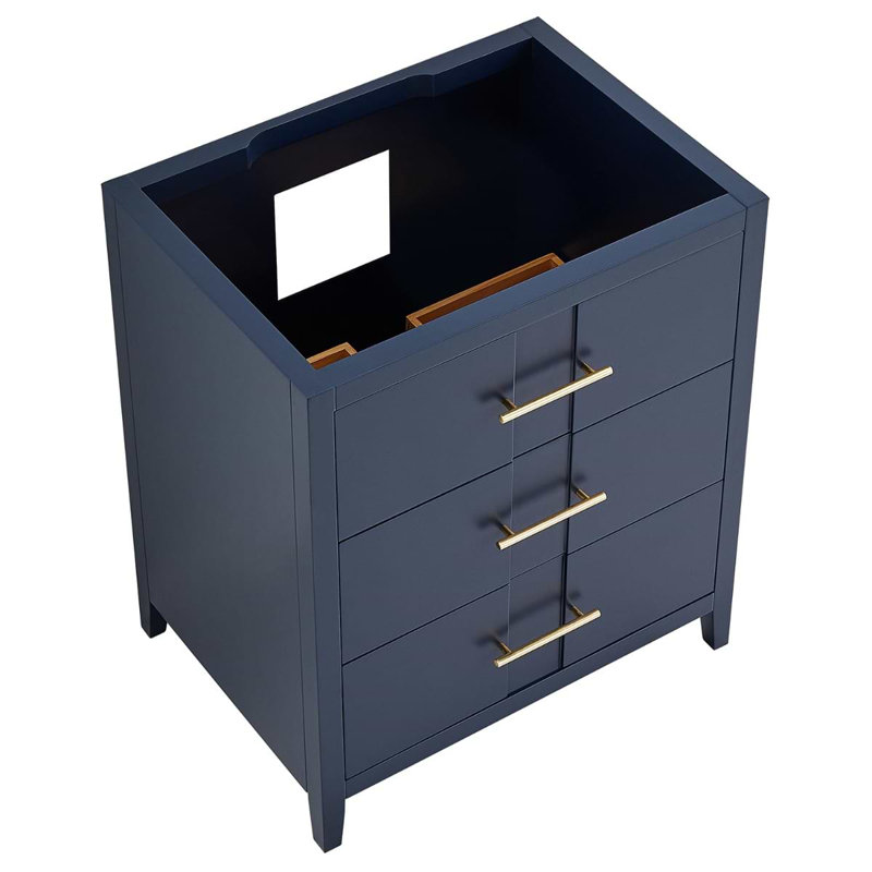 Iconic 30" Freestanding Standard Single Bathroom Vanity with Top, Navy, Gold