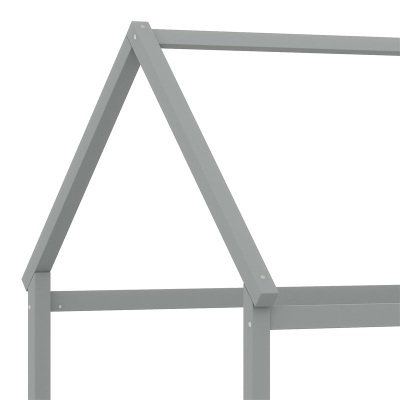Lit en bois avec clôture et porte, gris
