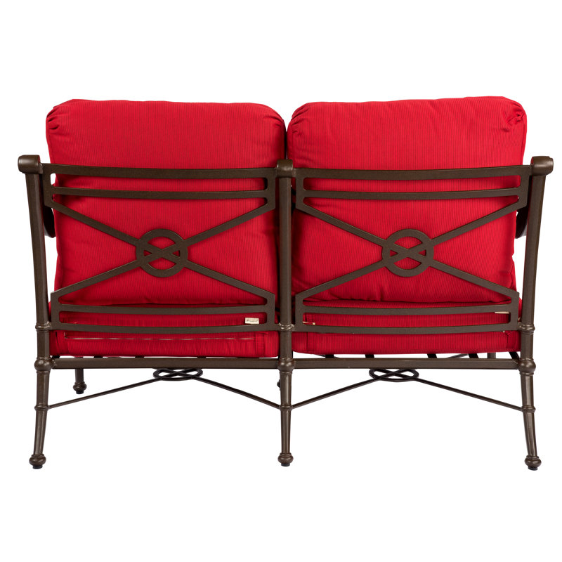 Delphi 55'' Wide Metal Loveseat with Cushions, Spectrum Dove Sunbrella® Plainweave, Chestnut Brown