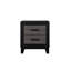 Sleek Dark Grey and Black Nightstand with Rustic Wood Inlay and Spacious Storage, Perfect for Urban Farmhouse Decor.