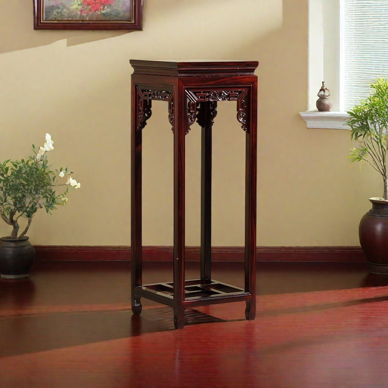 Antique Chinese - Style Solid Wood  Plant Stand, Medium