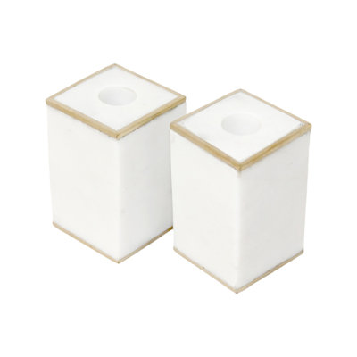 Ensemble de 2 porte-bougies en marbre blanc avec bords en laiton