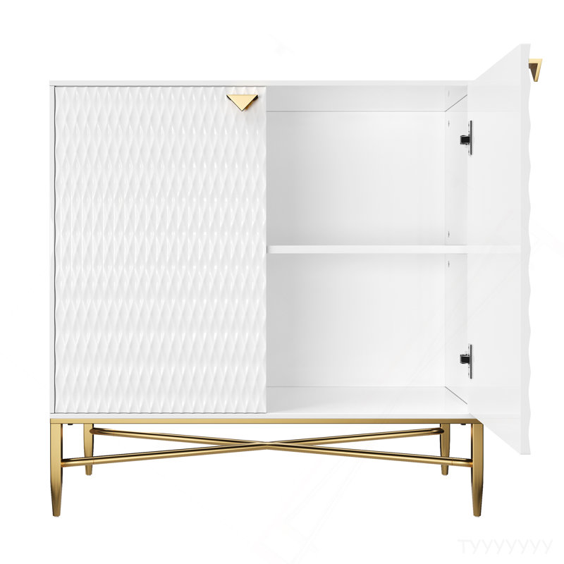 White Modern 2-Door Locker Accent Cabinet With Tapered Metal Feet