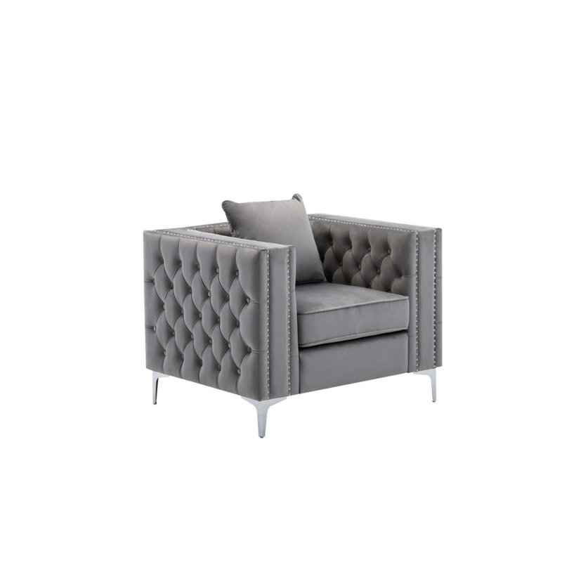 Fauteuil en velours 40 ", fauteuil d'appoint en velours, fauteuil d'appoint moderne, fauteuil, Grey Velvet