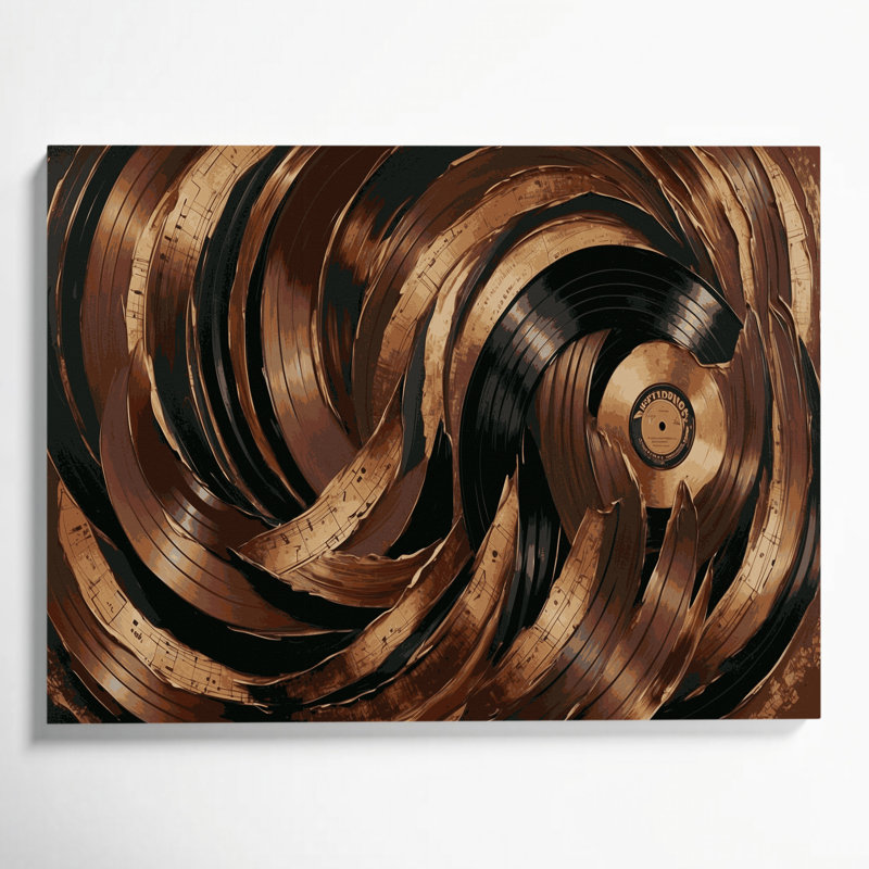 Musique, disques vinyles rétro, art mural sur toile brune, H 11 po x l 14 po