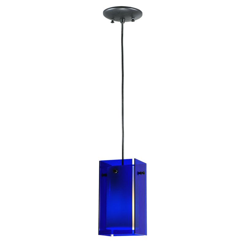 Luminaire suspendu rectangulaire 1 lumière, Bleu, Argent