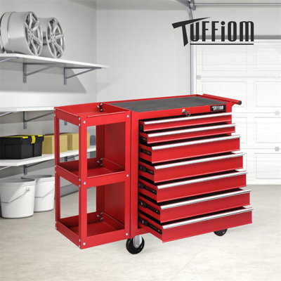 7 Drawer 3-In-1 Rolling Tool Box Garage Storage Cabinet With Lock And Side Cabinet