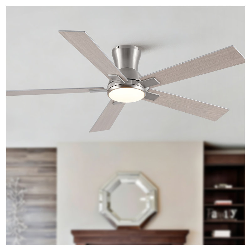 52 Inch Brushed Nickel Ceiling Fan with Light and Remote Control - Modern Quiet DC Motor Reversible Ceiling Fan for Living Room, Bedroom & Office