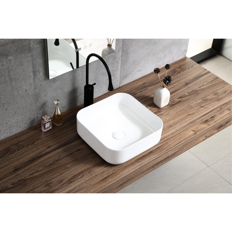 Lavabo pour comptoir moderne en céramique - blanc, surface facile à nettoyer, fixation pour salle de bain