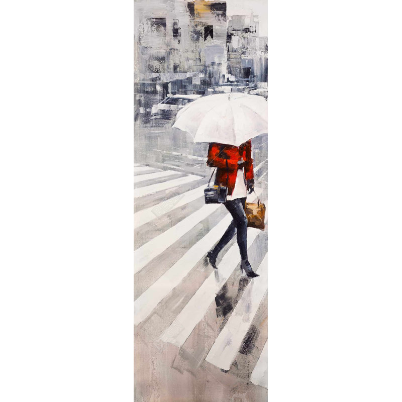 "Femme marchant avec son parapluie" sur toile