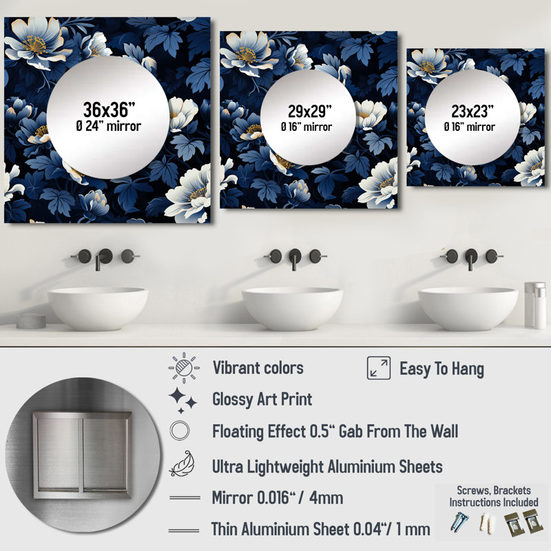 Miroir mural bleu foncé et blanc Nightfall, 23 po x 23 po