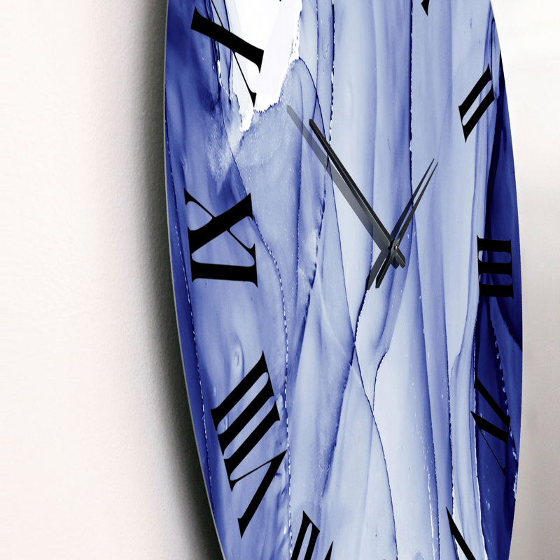 Horloge murale moderne bleu foncé liquide Art Waves, Grand