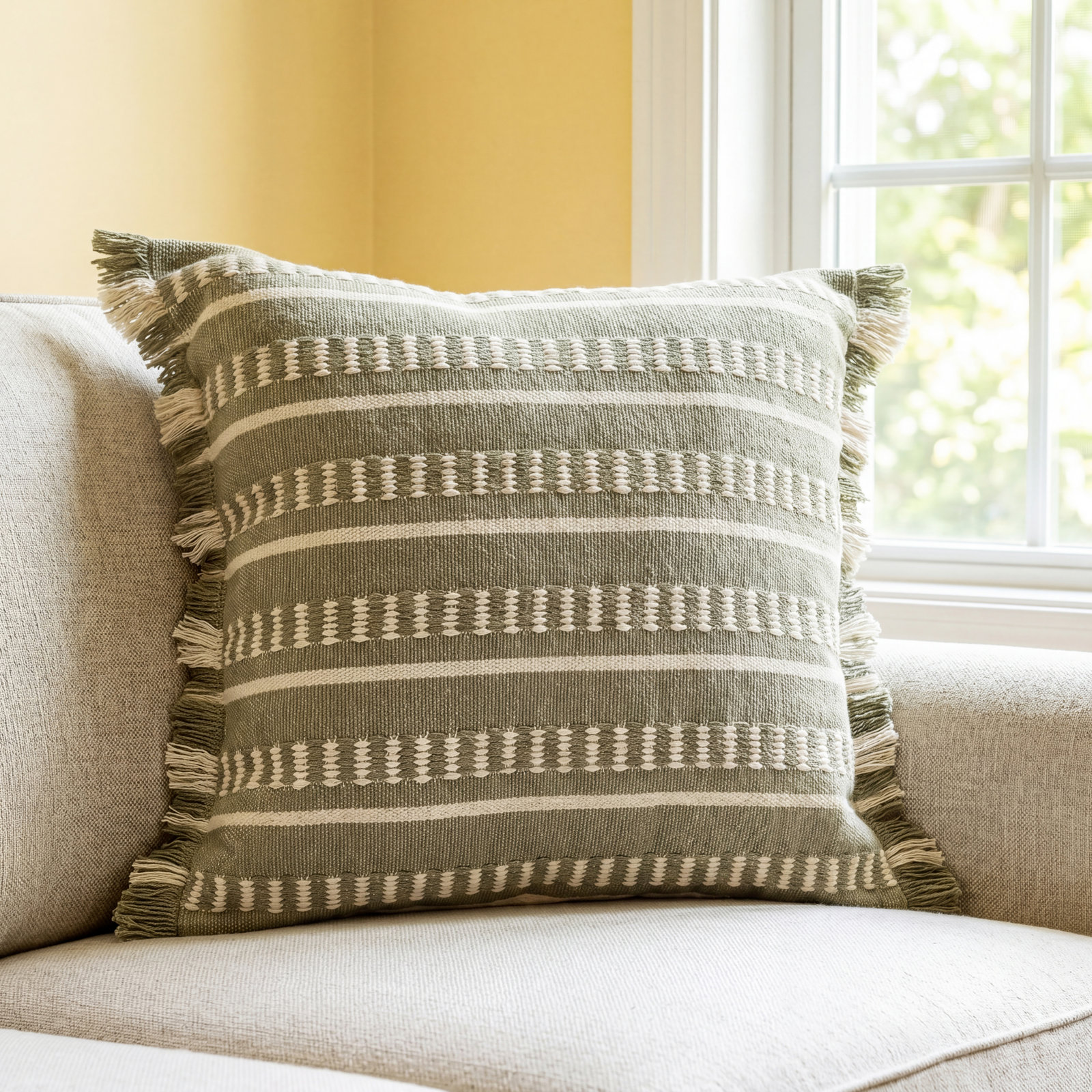 Ava 24" x 24" Throw Pillow, Green, Polyester/Polyfill