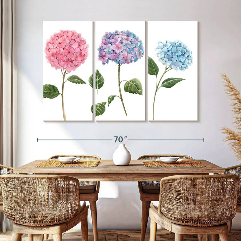 Harnek aquarelle fleurs d'Hortensia, H 20 po x l 33 po