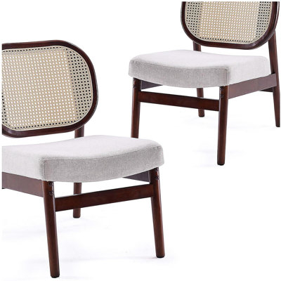 Rattan Accent Chair, Upholstered Living Room Chair with Rattan Back & Wood Frame, Mid-Century Modern Reading Chair for Living Room, Bedroom, Beige