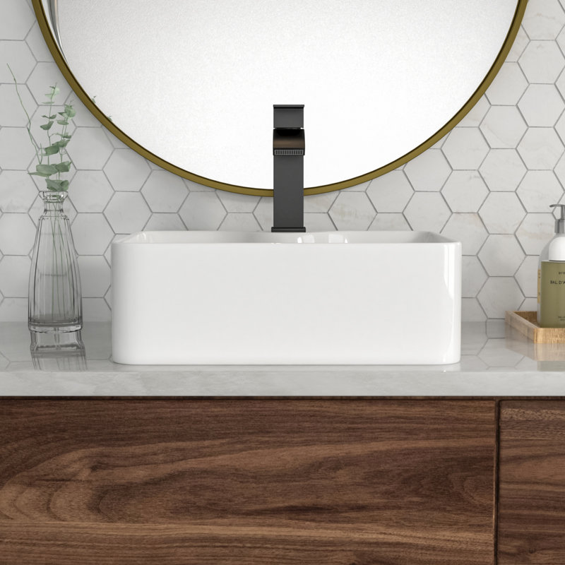 Lavabo vasque rectangulaire en céramique 16 po x l 12 po en porcelaine avec lavabo escamotable et robinet de lavabo
