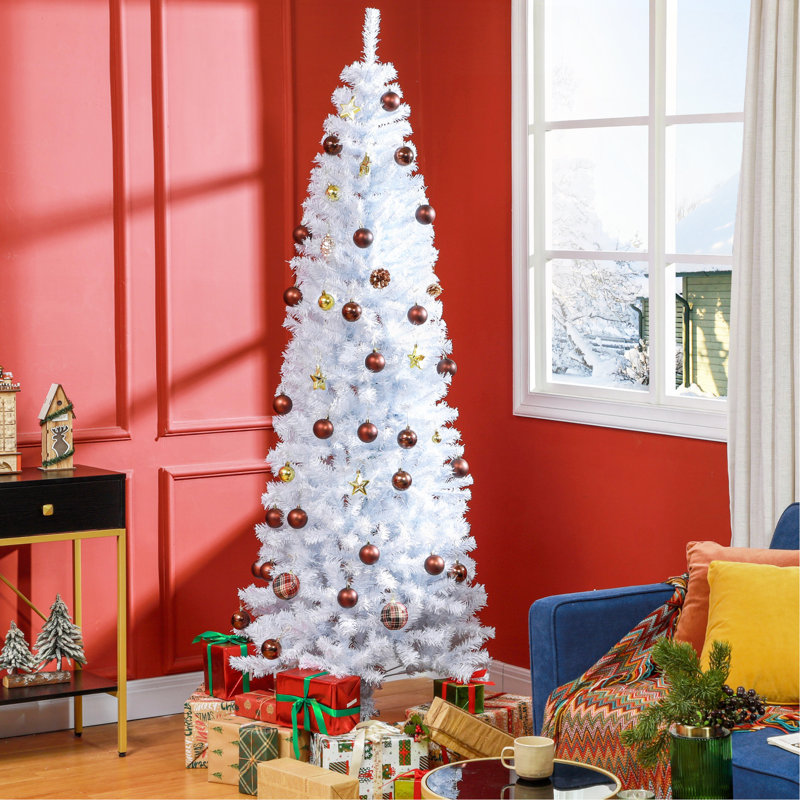 Arbre de Noël 7 pi avec sapin de Noël artificiel non éclairé avec branches réalistes, sapin de Noël avec 818 pointes, blanc