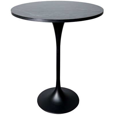 Harton Round Bar Height Dining Table with MDF Top and Stainless Steel Pedestal Base Kitchen Table Seats 2-6 Person
