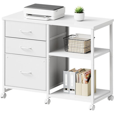 White 3-Drawer Lateral File Cabinet - Rolling Printer Stand (With Open Storage Shelf, For Home Office) by Inbox Zero