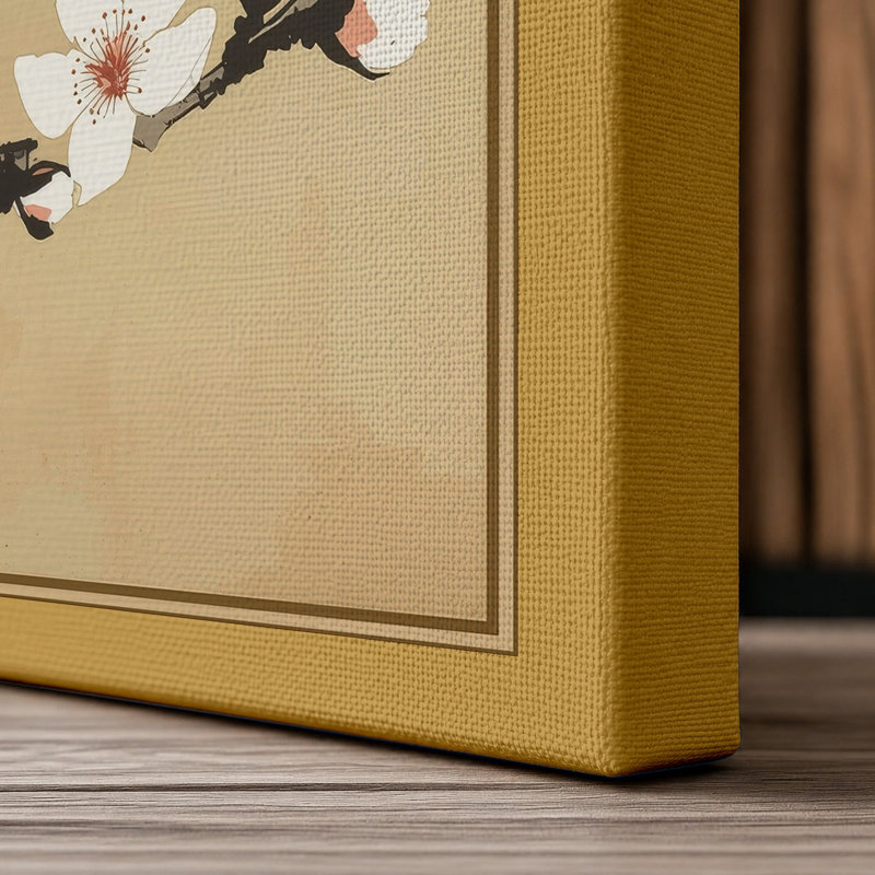Blossoms on Branch Japandi - Wrapped Canvas, 30x20 - 76.2 x 50.8 cm, Ochre Border